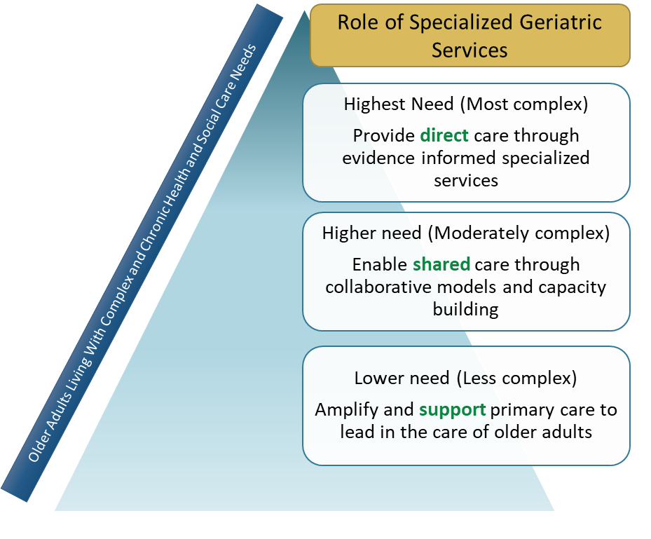 A chart describing the Role of Specialized Geriatric Services as described in the paragraph below.